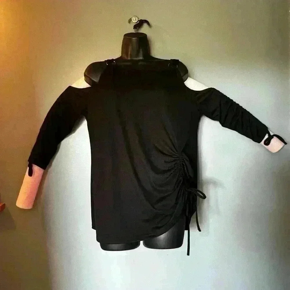 Emery Rose Sz L Peekaboo Shoulders 3/4 Tie Sleeves With Left Hip Tie - Picture 6 of 7